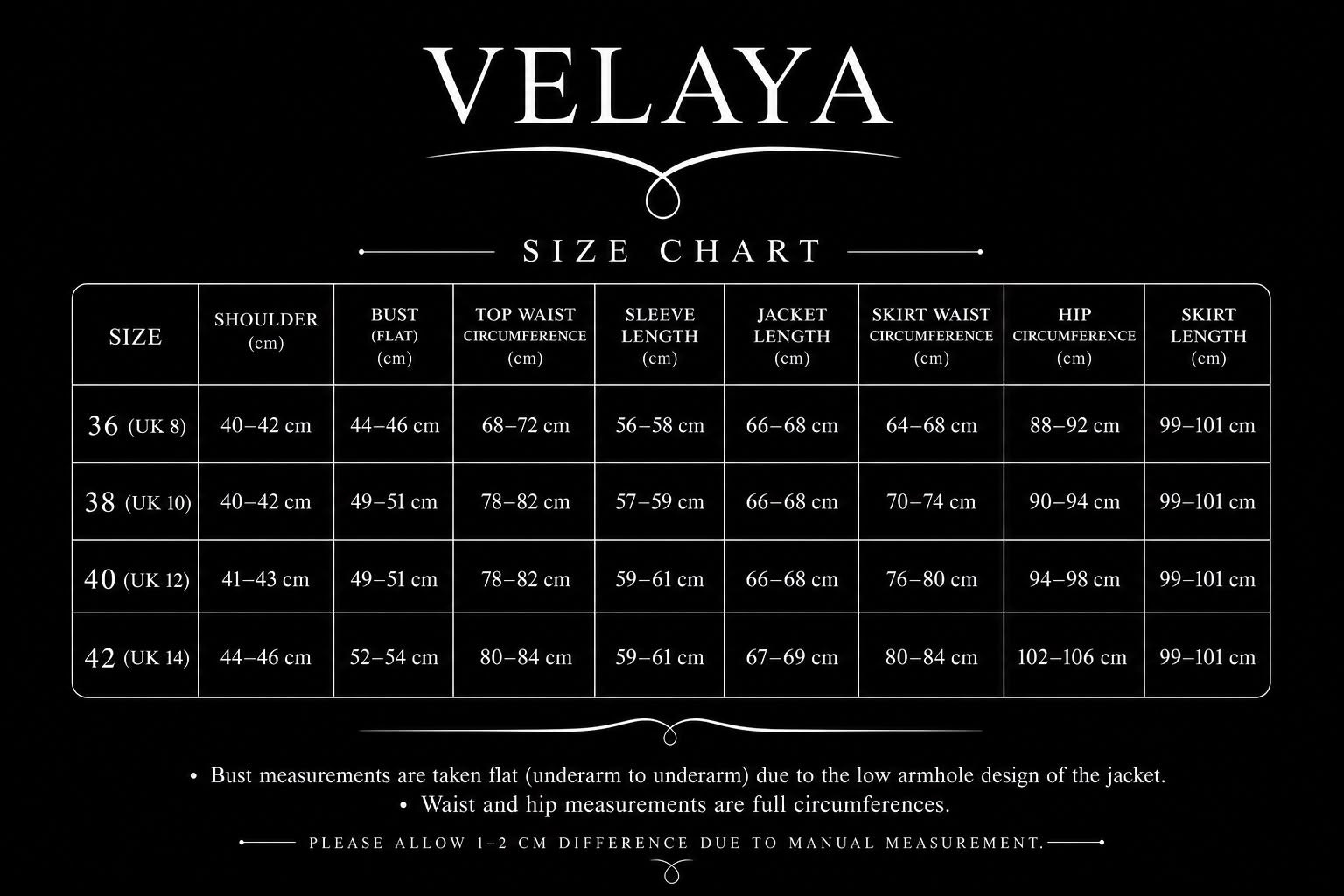 Size guide for Ayla Denim Co-Ord