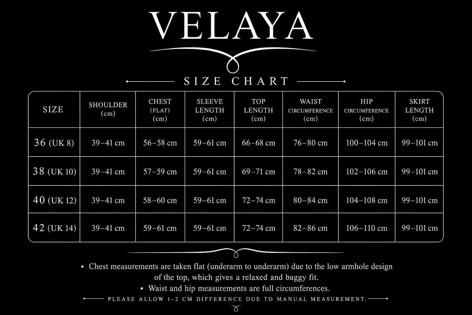Size guide for Burgundy Safa chiffon set